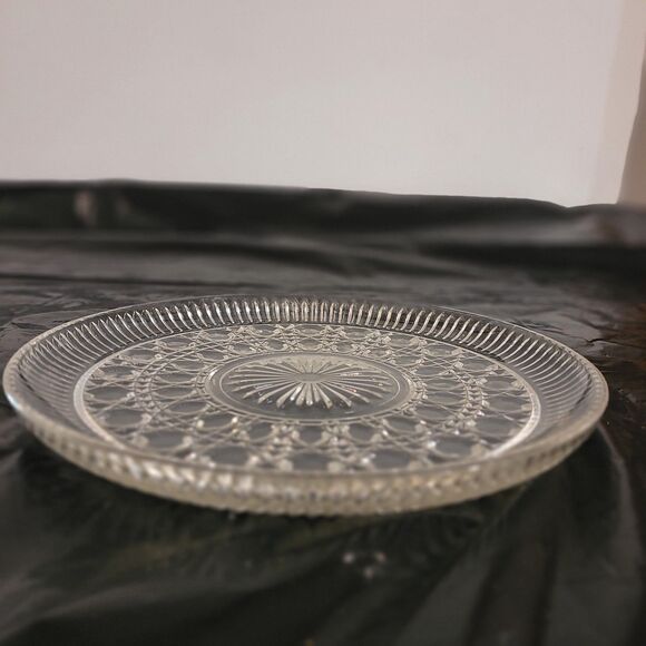 Federal Glass Windsor Clear Luncheon Plate 9 1/4" Button Cane Design - Picture 2 of 6